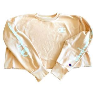 Champion Cropped Sweatshirt Peach Log Sleeve Size Medium
